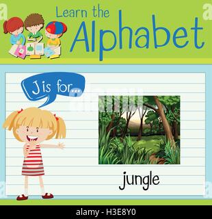 Flashcard letter J is for jungle illustration Stock Vector