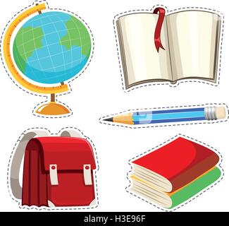 Sticker set with different stationaries illustration Stock Vector