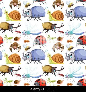 Seamless background design with many insects illustration Stock Vector