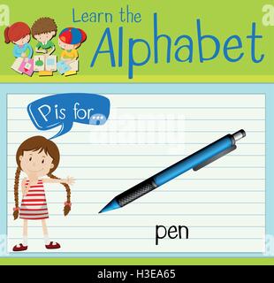 Flashcard letter P is for pen illustration Stock Vector