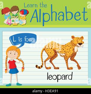 Flashcard letter L is for leopard illustration Stock Vector