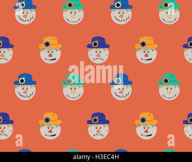 Pattern of scarecrow with different hats and smiles Stock Vector
