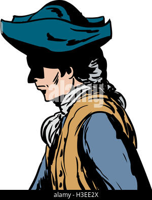 Side view of 18th century man in tricorn hat over white Stock Photo