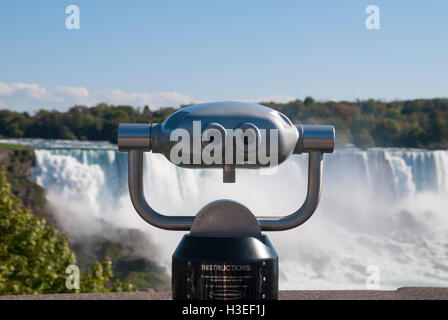 Coin operated binoculars for viewing the American Falls and other objects from the Canadian side of Niagara Falls Stock Photo