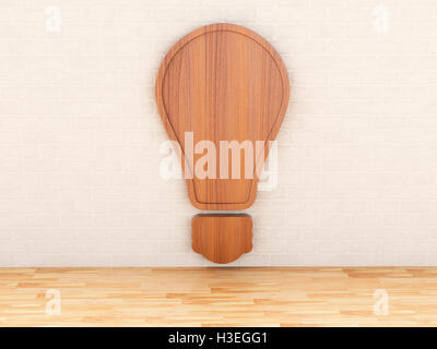 3d renderer image. Wooden light bulb. Inspiration, creative and new idea concept. Stock Photo