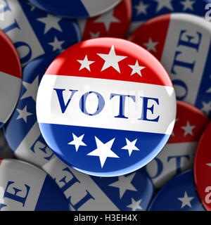 Vote buttons in red, white, and blue with stars - 3d rendering Stock Photo