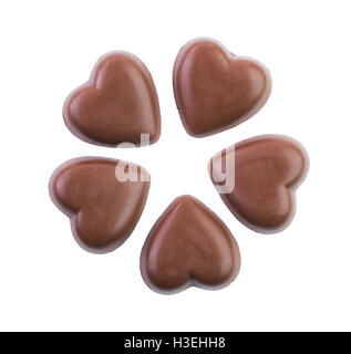 Real dark chocolate hearts isolated on a white background Stock Photo