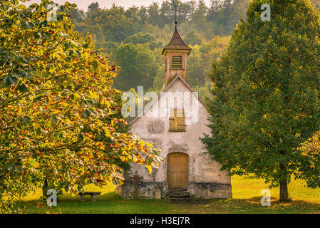 Abandoned old church and autumn trees Stock Photo