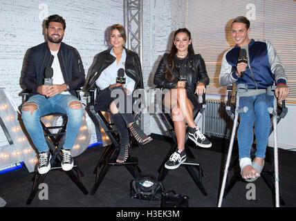 The Only Way Is Essex (TOWIE) stars (left to right) Dan Edgar, Chloe Lewis, Courtney Green and Bobby Norris at a BUILD Series London event at AOL's Capper Street Studio. PRESS ASSOCIATION. Picture date: Friday October 7, 2016. Photo credit should read: Isabel Infantes/PA Wire Stock Photo