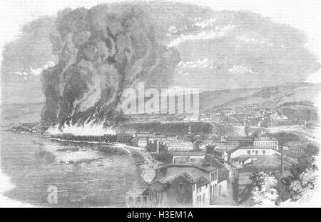 CHILE Valparaiso on Fire 1859. Illustrated London News Stock Photo