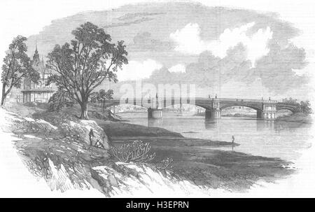 INDIA Iron Bridge Across Goomtee, Lucknow 1859. Illustrated London News Stock Photo