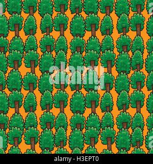 Deciduous trees seamless pattern on orange background. Vector illustration. Stock Vector