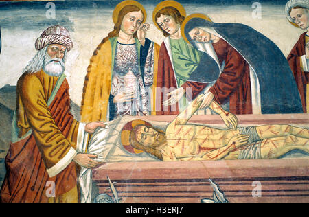 Piedmont Sant'Ambrogio di Turin Sacra di san Michele Jesus Jesus fell in the tomb fresco Stock Photo
