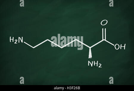 Structural model of Lysine on the blackboard. Stock Photo