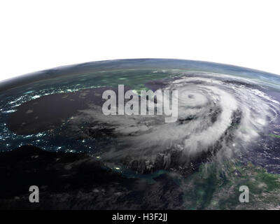 Night view of Earth from orbit as hurricane Matthew is approaching Florida in America. 3D illustration. Elements of this image f Stock Photo