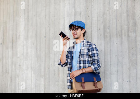 man using voice command or calling on smartphone Stock Photo