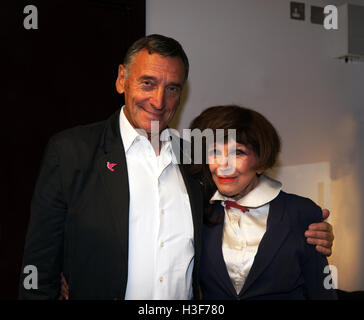 Veteran actors Fenella Fielding and Stephen Grief, pose after their performance of 'Tears, Treachery.and  just a little Murder' Stock Photo