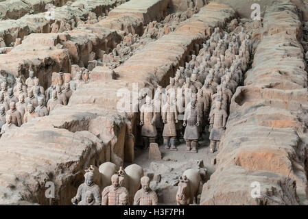 Xian China Historic Restored Terra Cotta Warriors ruin in a museum in Xian. Stock Photo