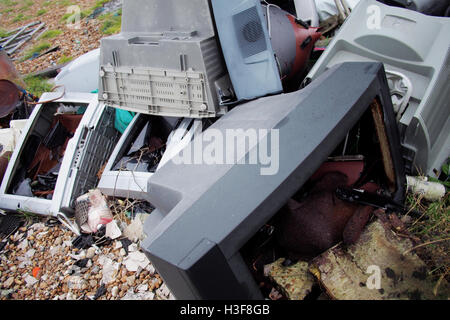 old abandoned broken Television sets Stock Photo