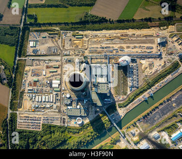 Aerial view, Uniper formerly EON coal power plant EON4, Dortmund-Ems Canal, building freeze, fossil energy, Datteln, Ruhr area, Stock Photo