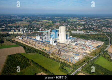 Aerial view, Uniper formerly EON coal power plant EON4, Dortmund-Ems Canal, building freeze, fossil energy, Datteln, Ruhr area, Stock Photo