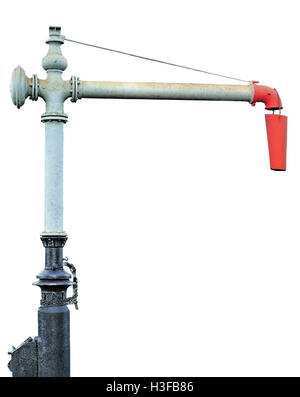 Steam Train Locomotive Engine Water Crane Column Standpipe Spout, Railroad Station Railway Tracks Watering Supply Tanking, Isolated Stock Photo