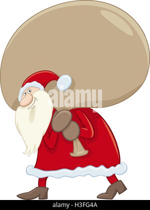 Cartoon Illustration of Santa Claus with Huge Sack of Presents on Christmas Stock Vector