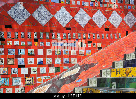 details of Selaron stairs Lapa Rio de Janeiro Brazil Stock Photo