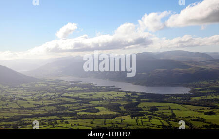 aerial view of Bassenthwaite Lake National Nature Reserve in Cumbria, UK Stock Photo