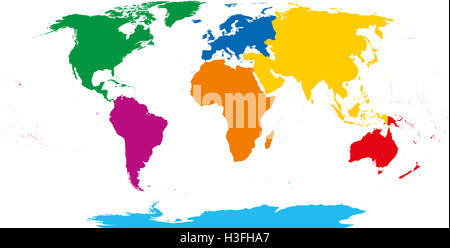 Seven continents world map. Asia, Africa, North and South America ...