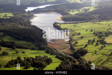 aerial view of Fewston Reservoir in North Yorkshire, UK Stock Photo