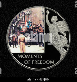 Commemorative coin of Hungarian revolution 1956 on dark wine background Stock Photo