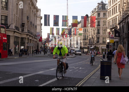 Regent Street, London, England; national flags hanging to mark the London 2012 Olympic Games Stock Photo