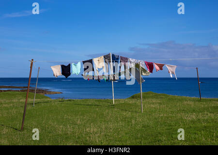 Clothes on a washing line, Tiree,Inner Hebrides,Argyll and Bute,Scotland Stock Photo