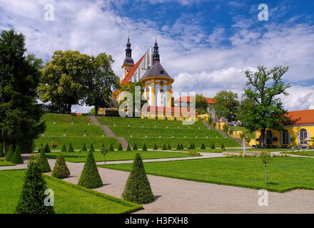 Neuzelle Kloster in Brandenburg, Deutschland - Collegiate Church of St. Mary with cloister garden in Monastery Neuzelle, Branden Stock Photo