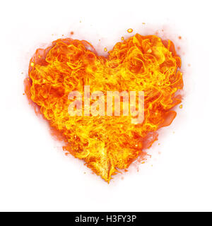 Abstract shape of fire heart isolated on white background Stock Photo