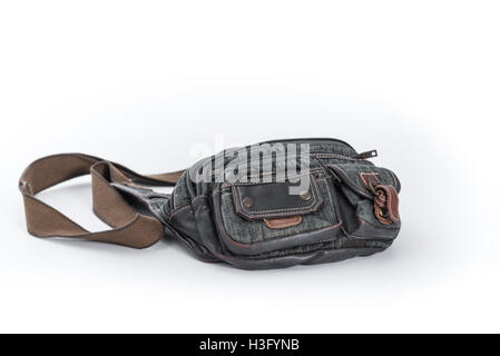 Waist pouch on white background,Denim belt bag Stock Photo