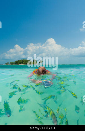 Woman swimming with snorkel, Andaman Sea, Thailand Stock Photo