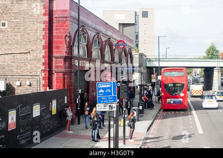 Holloway Road tube underground station bus lane Stock Photo