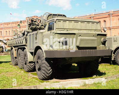 9T452 transporter-loader for 9K57 Uragan MLRS, ТЗМ 9Т452 РСЗО 9К57 Ураган, Artillery museum, Saint-Petersburg pic1 Stock Photo