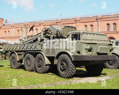 9T452 transporter-loader for 9K57 Uragan MLRS, ТЗМ 9Т452 РСЗО 9К57 Ураган, Artillery museum, Saint-Petersburg pic3 Stock Photo