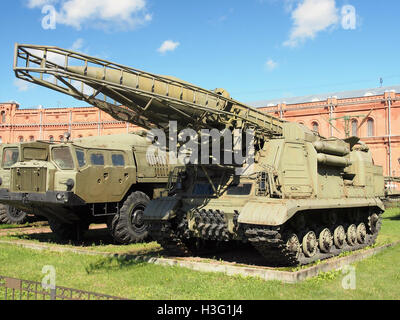 2P19 Transporter-Erector-Launcher with 8K14 rocket of 9K72 missile complex «Elbrus», Artillery museum, Saint-Petersburg pic3 Stock Photo