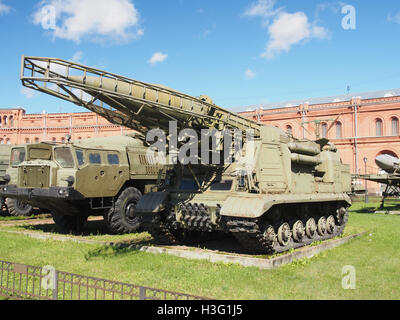 2P19 Transporter-Erector-Launcher with 8K14 rocket of 9K72 missile complex «Elbrus», Artillery museum, Saint-Petersburg pic4 Stock Photo