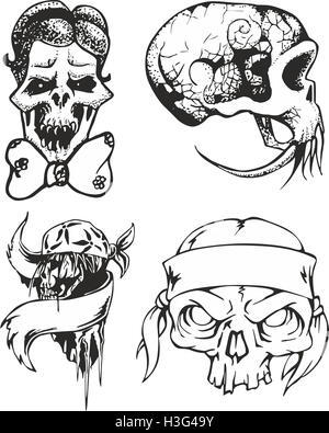 Set of fantasy tribal tattoo sketches with panther head, skulls and ...