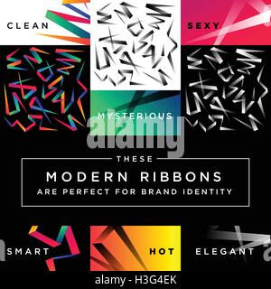 A vector pack containing ribbon shapes designed for brand and identity. Stock Vector