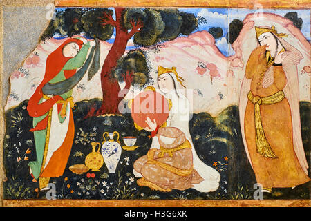 Iran, Isfahan, Chehel Sotun palace, The Great hall or Throne hall painting Stock Photo