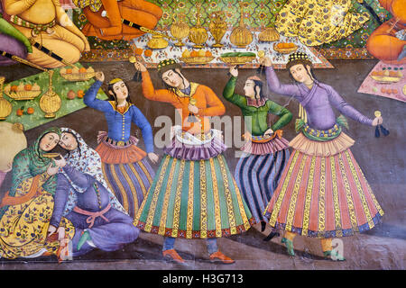 Iran, Isfahan, Chehel Sotun palace, The Great hall or Throne hall painting, the reception of Shah Abbas I for Vali Mohammad Khan Stock Photo