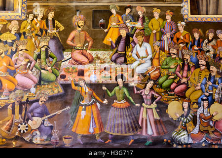 Iran, Isfahan, Chehel Sotun palace, The Great hall or Throne hall painting, the reception of Shah Abbas I for Vali Mohammad Khan Stock Photo