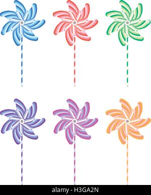 vector colorful and striped pinwheel set Stock Vector