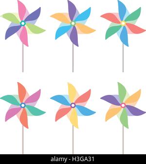 vector colorful and striped pinwheel set Stock Vector